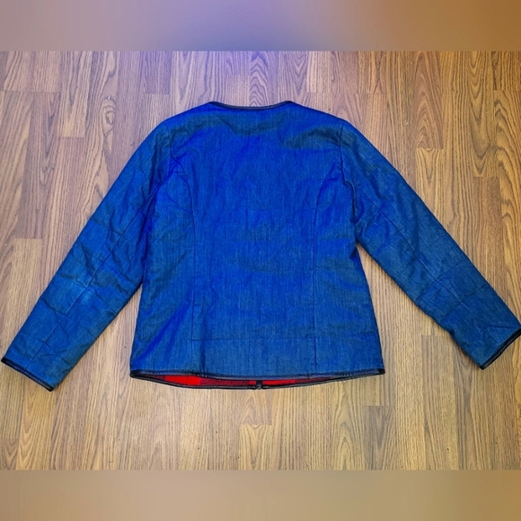 Tribal Reversible Red & Black Fleece Buffalo Plaid Denim Jacket M A26 - Picture 8 of 14